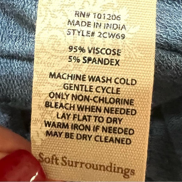 Soft Surroundings Sylvie Smocked Blue Jersey Knit Wide Leg Jumpsuit Womens Large - Picture 6 of 7